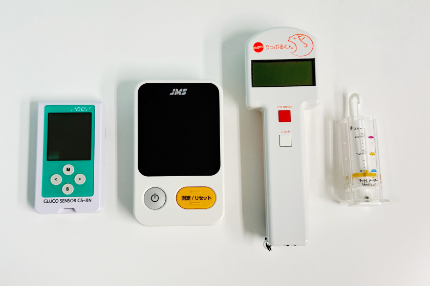 グルコセンサー：咀嚼能力を測定、JMS舌圧測定器：舌の力を測定、りっぷるくん：口周りの筋力を測定、リットレメーター：口周りの筋力を測定